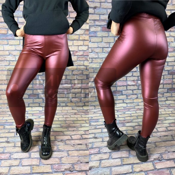 Luna bőrhatású fényes leggings-Bordó GG-99952