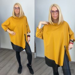 Lisa M bőrbetétes oversize pamut tunika20508-mustár