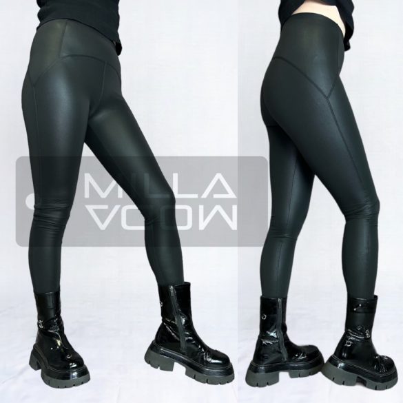 Rose magas derekú bélelt matt műbőr hatású push up leggings 6855-fekete