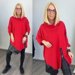 Lisa M bőrbetétes oversize pamut tunika20508-piros