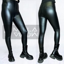   Luna Miele dísz gombos bélelt műbőr hatású magas derekú leggings 99223 - fekete