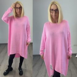   L.A. Essence hosszú oversize kötött pulóver 8222 - rózsaszín