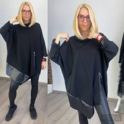 Lisa M bőrbetétes oversize pamut tunika20508-fekete