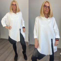 Lisa M bőrbetétes oversize pamut tunika20508-fehér